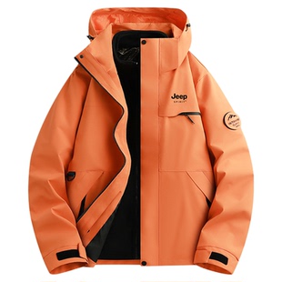 JEEP橙色冲锋衣女款2025新款三合一户外加绒加厚小个子超好看外套