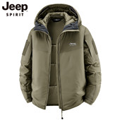 Jeep吉普男士 风休闲棉服外套 工装 连帽棉衣冬季 加绒加厚保暖美式