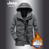 JEEP吉普中长款 白鸭绒连帽加厚保暖外套 新款 羽绒服男士 2025年冬季