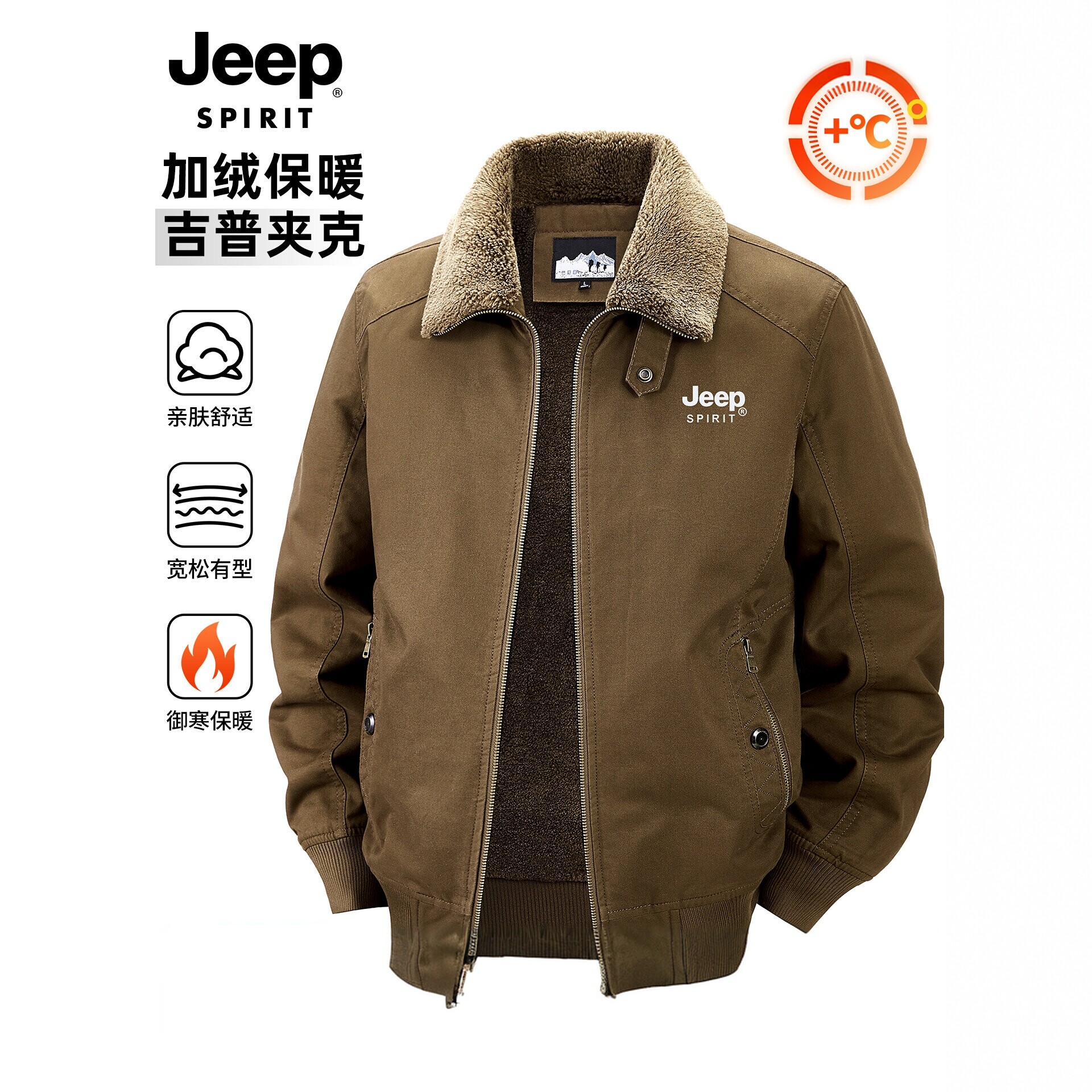 吉普棉衣男士纯棉工装夹克2026秋冬季新款加绒加厚中年棉服外套男