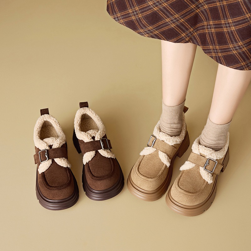 厚底乐福鞋女冬季2025新款增高加绒勃肯鞋保暖毛毛棉鞋复古雪地靴