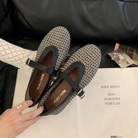 Sheepskin version genuine leather perforated mesh sandals for women in summer, one-shoulder buckle, round toe, flat, shallow toe, Mary Jane single shoe trend thumbnail 6