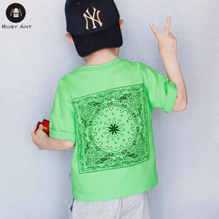 新款 t恤宽松纯棉2023夏季 男童短袖 洋气腰果花半袖 清仓3件10元