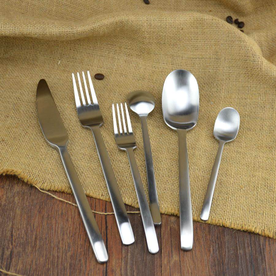 加厚实心拉丝雾面不锈钢砂光ins宜家西餐具餐勺刀叉套甜品咖啡勺