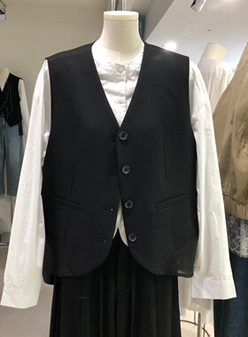 假两件网纱拼接V领西装马甲女2026春季新款韩系设计感马夹MMX8701