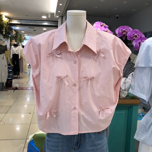 蝴蝶结纯色百搭通勤衬衫宽松短款上衣女2026夏季新款小衫XYF26052