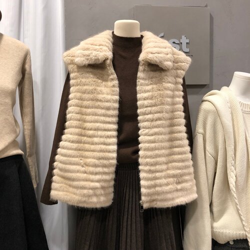 横排翻领毛毛马甲女2026秋冬新款韩系宽松环保毛毛坎肩马夹ES7222