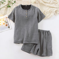 【 Pure Cotton four-layer Yarn 】 Couple pajamas, short sleeves and shorts, summer pure cotton solid color checkered men's and women's pajamas set thumbnail 4