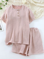 【 Pure Cotton four-layer Yarn 】 Couple pajamas, short sleeves and shorts, summer pure cotton solid color checkered men's and women's pajamas set thumbnail 8