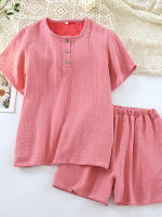 【 Pure Cotton four-layer Yarn 】 Couple pajamas, short sleeves and shorts, summer pure cotton solid color checkered men's and women's pajamas set thumbnail 6