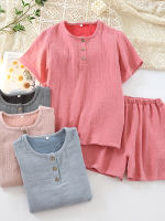 【 Pure Cotton four-layer Yarn 】 Couple pajamas, short sleeves and shorts, summer pure cotton solid color checkered men's and women's pajamas set thumbnail 5