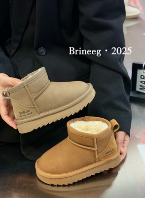 班尼猪雪地靴中大童一脚蹬雪地棉鞋冬季加绒加厚防水短靴男女童靴