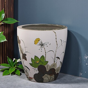 陶瓷古法养鱼缸养荷花睡莲盆老式水缸书房摆件客厅书画卷轴缸加高