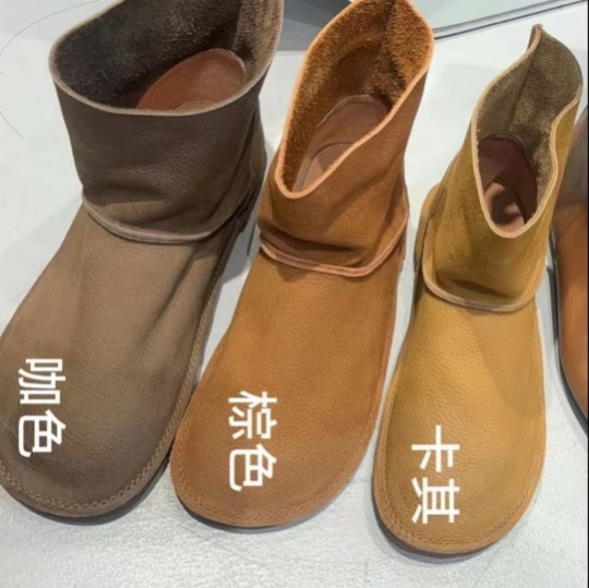 复古文艺森系手工女靴头层牛皮软底休闲棉麻风简约百搭套筒短靴