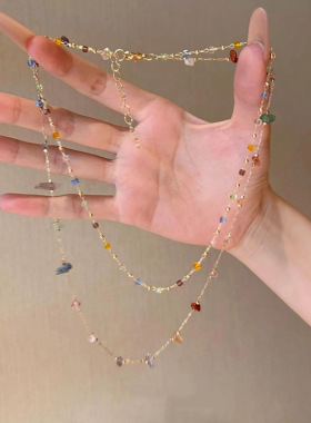 「遇见彩虹」多巴胺彩色方块石头项链夏日甜美精致百搭叠戴锁骨链