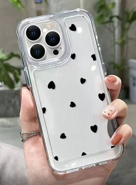 耐用17promax13苹果1514pro适用透明跨境全包iphone16爱心黑色手机壳全系