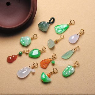 天然翡翠小滴溜小吊坠缅甸玉石手串18k金可爱迷你小提溜diy小配件