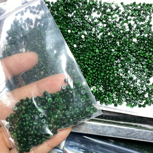 老料正品翡翠干青算盘珠A货满绿