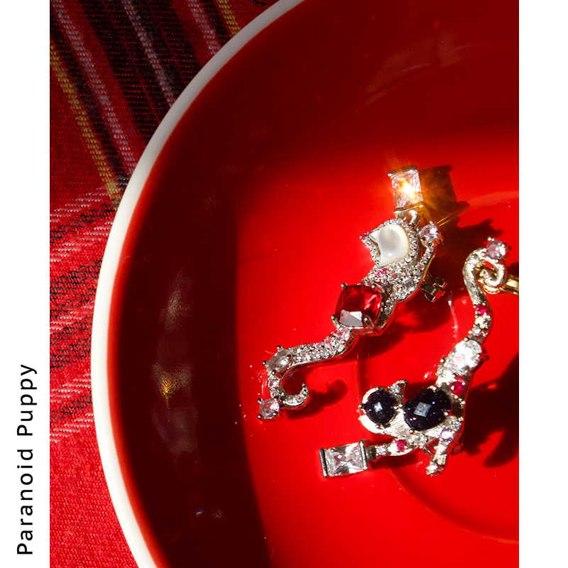 PP饰品《luna》猫咪珍珠不对称耳骨夹女小众设计感耳饰无耳洞耳夹