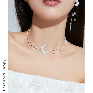 原创月亮流苏项圈女小众轻奢项链高级感巴洛克choker PP饰品=月辉