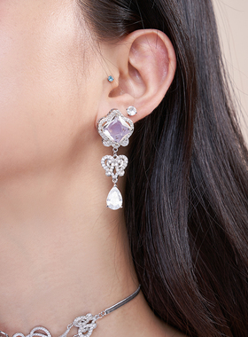 PP饰品《同心结》法式浪漫紫色925纯银耳环女轻奢小众无耳洞耳夹