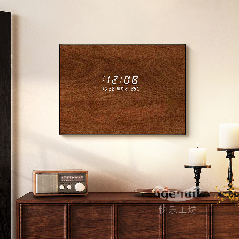 覆古电表箱装饰画 画带钟表高级感万年历数显电子时钟配电箱遮挡