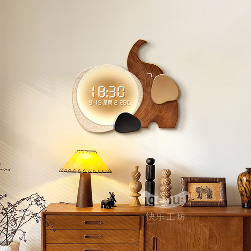 中古风钟表挂钟客厅高档简约时钟挂墙创意大象轻奢高级感数字显示