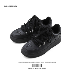 百搭黑色运动鞋 蝴蝶休闲板鞋 子厚底男女 原创小众ins个性 韩桥日记