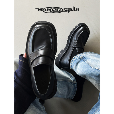 韩桥日记一脚蹬方头乐福德比皮鞋