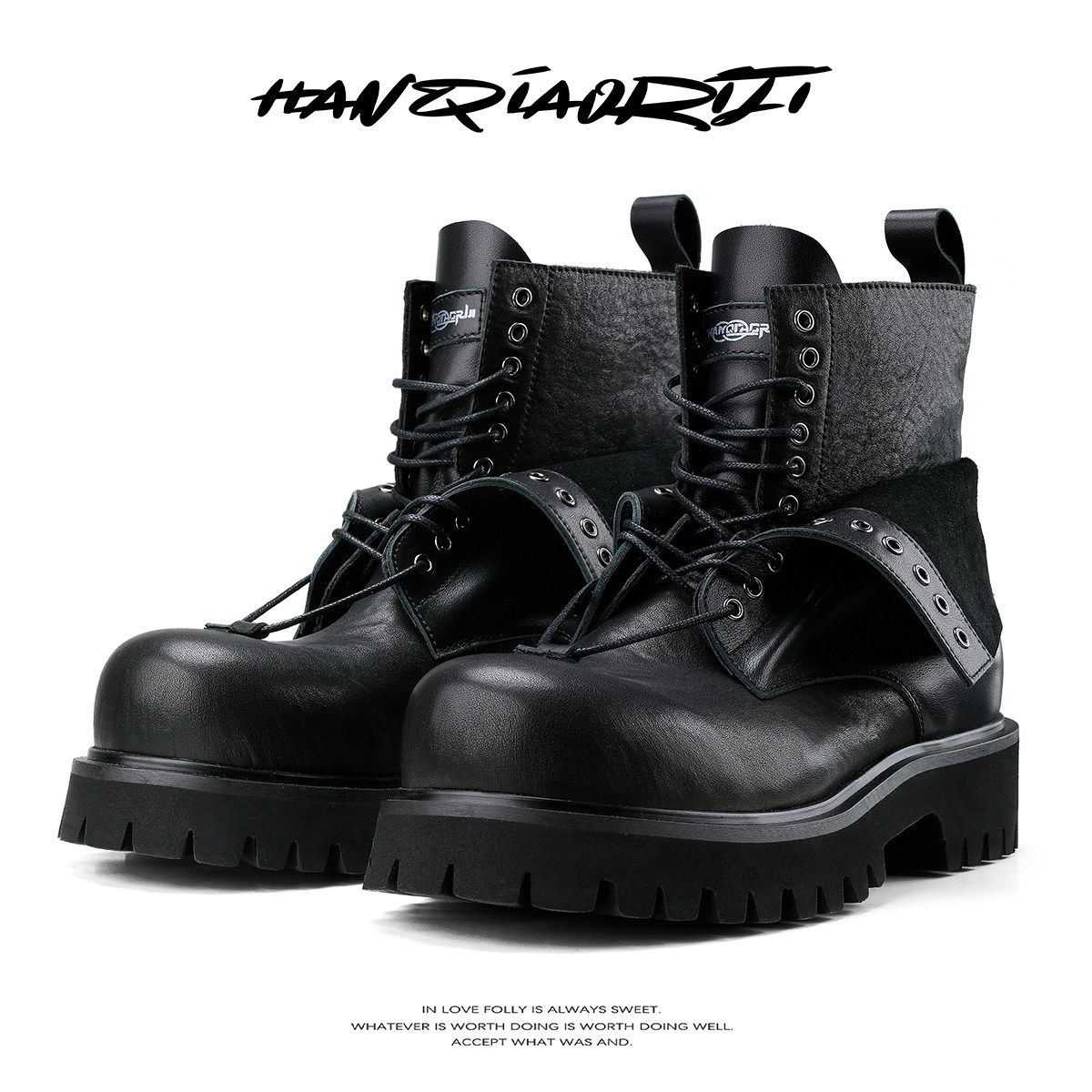 韩桥日记[未来系列]秀款双层鞋面设计牛皮马丁靴厚底机车朋克短靴