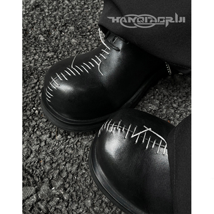 韩桥日记[幽渊系列]原创小众手工缝线牛皮德比鞋圆头休闲皮鞋男潮