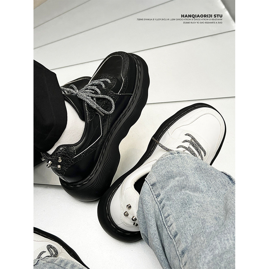 韩桥日记厚底老爹鞋皮革拼接