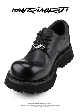 韩桥日记[黑血系列]头层牛皮大头德比鞋通勤厚底增高米奇皮鞋男女