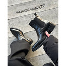 韩桥日记 尖头雅痞短筒靴子牛皮厚底切尔西靴男靴巫师靴 未来系列