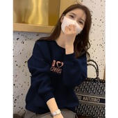 山东即墨高级感纯棉百搭卫衣女小个子加绒加厚套头圆领绒衫 上衣潮