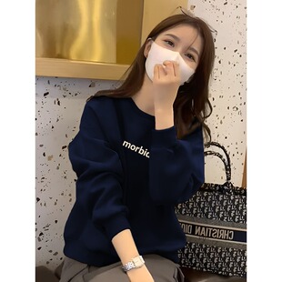 山东即墨高品质薄款 纯棉圆领卫衣女小个子加绒加厚宽松慵懒风上衣