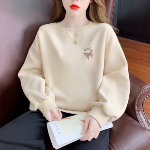 高端大牌正品 圆领卫衣女设计感洋气简约宽松加绒百搭上衣 秋冬薄款