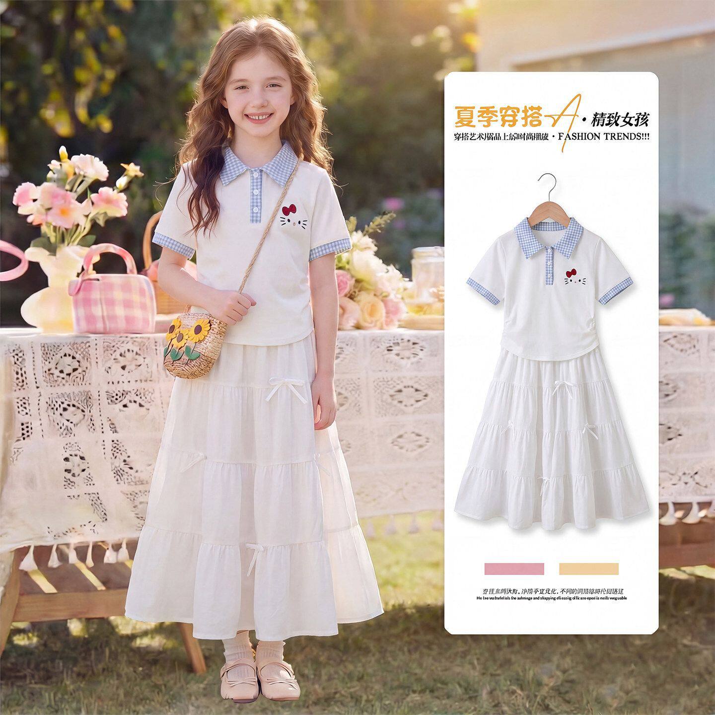 女童夏季套装2026新款印花T连衣裙