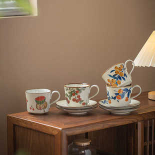 景德镇釉下五彩粗陶咖啡杯碟套装下午茶陶瓷杯水杯大容量牛奶杯