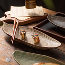 原创粗陶手工柳叶盘长形寿司盘日式 料理盘家用酒店餐盘水果盘 韩式