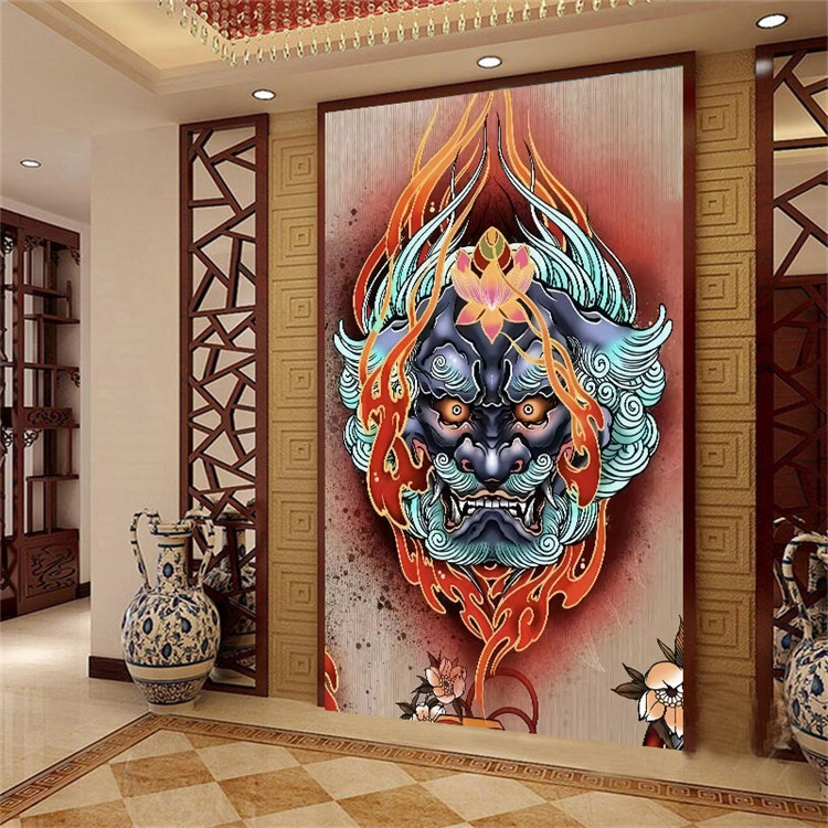 唐朝狮子墙纸纹身店墙布装饰背景布挂布神兽墙壁画刺青工作室壁纸