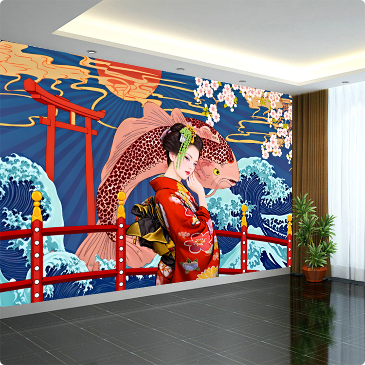 日料店收银台日式墙纸日本艺伎美女料理店寿司居酒屋日系墙布壁画