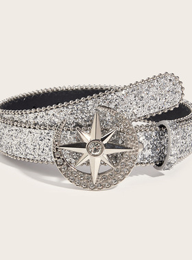 BradyMelivette美式复古镶钻腰带朋克y2k辣妹千禧水钻百搭女装饰