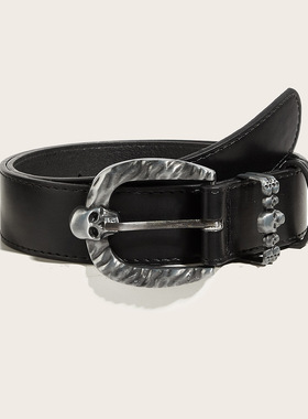 BradyMelivette复古黑色骷髅头腰带女高级感小众设计感配裙子皮带