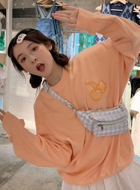 蓝白格子腰包2023新款女士链条包斜挎腰包女潮ins百搭酷夏胸包