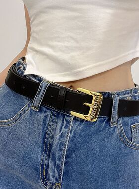 brandy皮带miu字母金色扣头腰带简约复古牛仔裤裤带辣妹百搭推荐