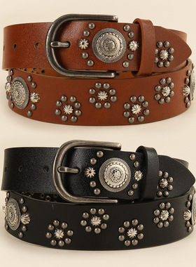 BradyMelivette高级感朋克风铆钉腰带复古y2k女士皮带配牛仔裤带