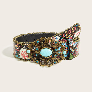 BradyMelivette美式复古重工松石女士皮带百搭时尚印花腰带时尚