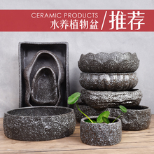 无孔水培水养铜钱草碗莲睡莲水仙花盆陶瓷创意仿石头养鱼缸大号盆