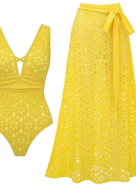 2025欧美泳装新款黄色镂空高级感泳衣套装女跨境爆款25340